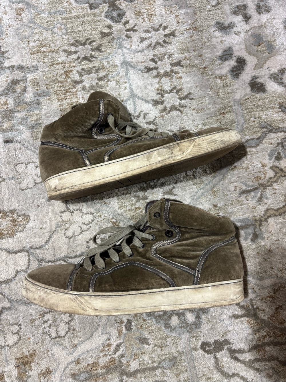 Lanvin Men's Olive Suede High-Top Sneakers